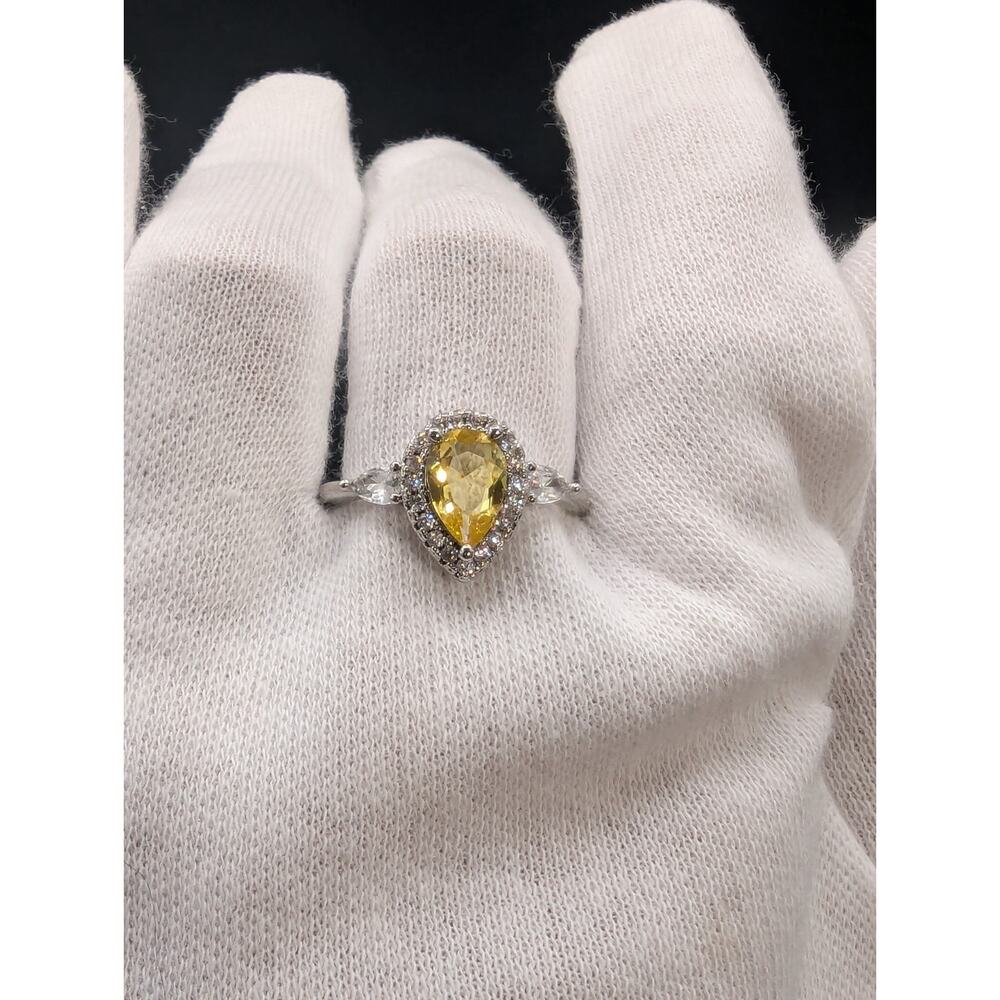 2Ct Pear Cut Yellow Citrine Cubic Zirconia Halo Engagement Ring
